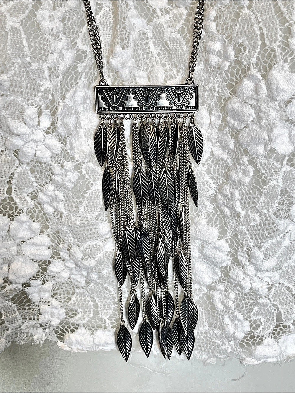 Silver-Tone Leaf Layered Boho Necklace - Picture 3 of 3